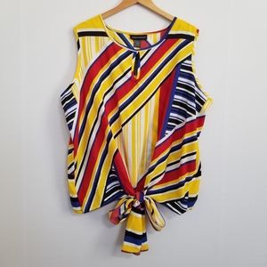 Ashley Stewart Tie Front Geometric Print Tank Blouse Size 22/24
